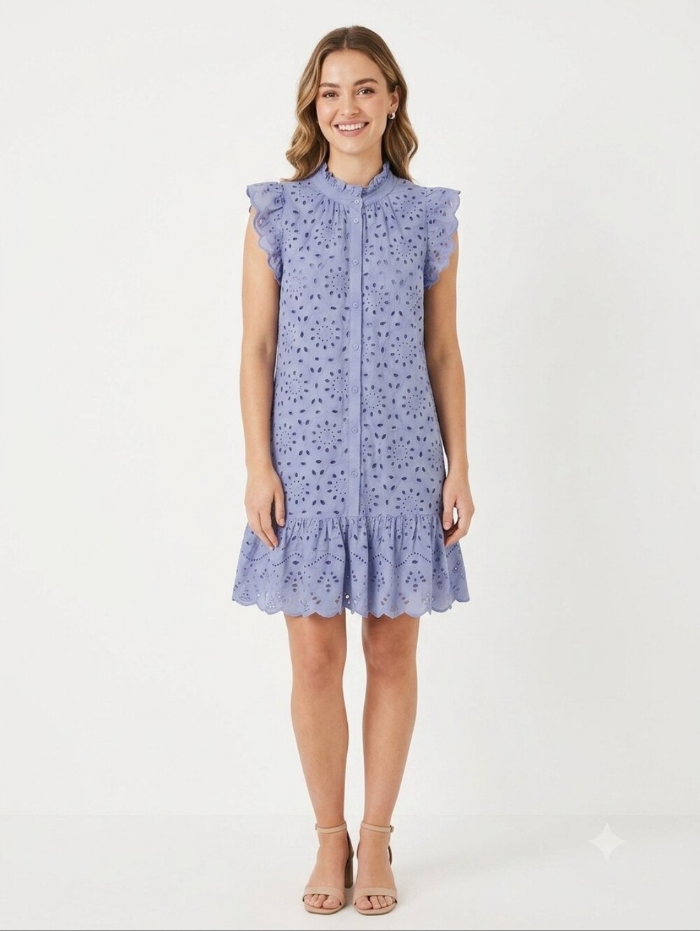 H&M Lavender Eyelet Embroidered Mini Dress Size M